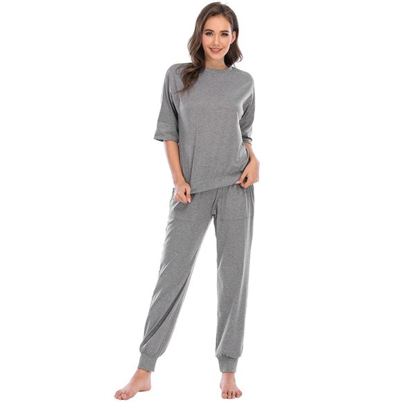 Loungewear 2 Piece Lounge Set matching top & bottom with pockets - Gray - Picture 3 of 9